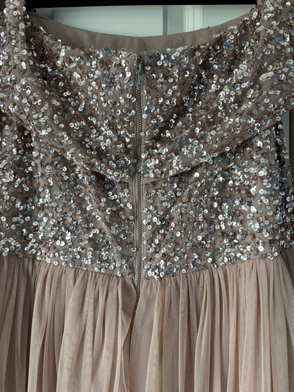 Sequin Off-Shoulder Evening Gown in Blush - Picture 9 of 10